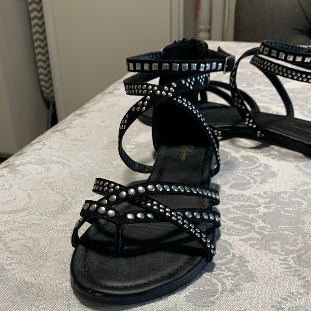 Beautiful women’s black studded sandals ankle strap very comfortable